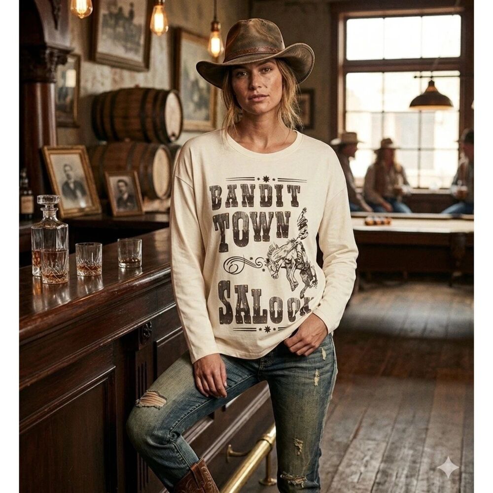Ariat Bandit Town Saloon Shirt Women M Brown Preowned Cowboy Studded Relaxed Fit